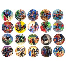 T20JL Set 20 mini discuri de vafa decupate Justice League Liga Dreptatii D5cm